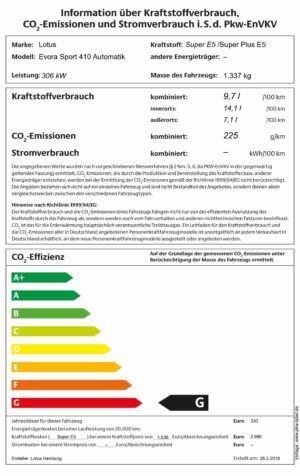 Pkw-Label Lotus Evora Sport 410 Automatik